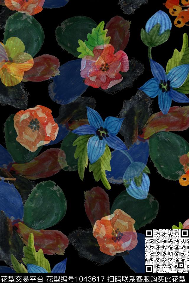 数码华亿平台抽象花卉数码印花华亿平台下载（图片编号: 1043617） - 瓦栏（Walan）