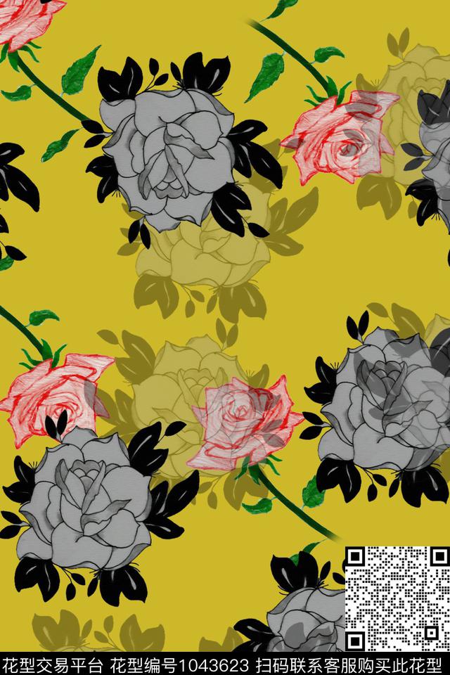 数码华亿平台抽象花卉数码印花华亿平台下载（图片编号: 1043623） - 瓦栏（Walan）