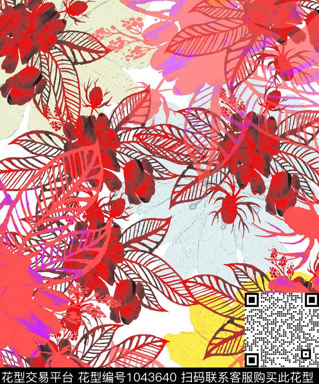 植物抽象花卉数码印花华亿平台下载（图片编号: 1043640） - 瓦栏（Walan）