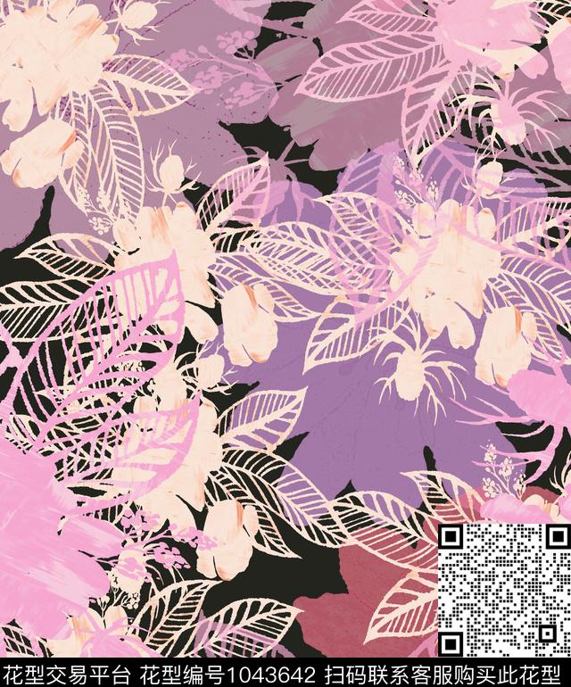 植物抽象花卉数码印花华亿平台下载（图片编号: 1043642） - 瓦栏（Walan）