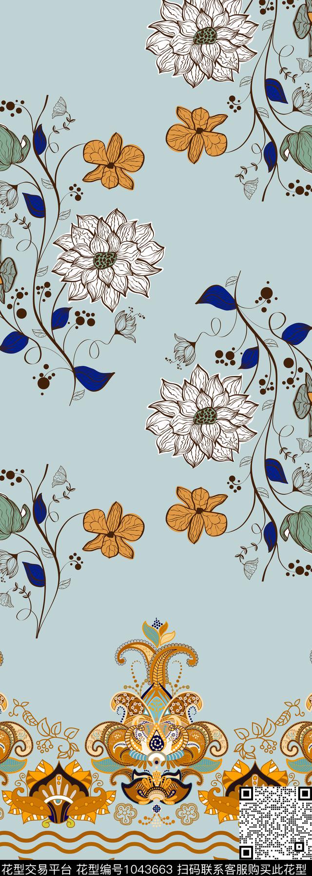 古典花纹定位花大牌风数码印花华亿平台下载（图片编号: 1043663） - 瓦栏（Walan）
