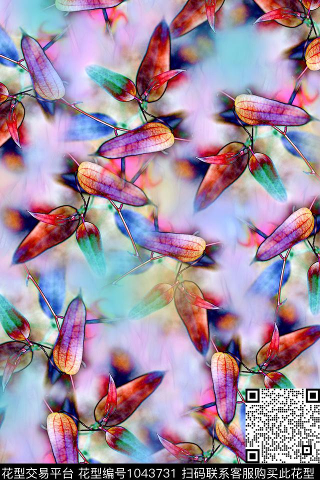 炫彩休闲手绘花卉数码印花华亿平台下载（图片编号: 1043731） - 瓦栏（Walan）