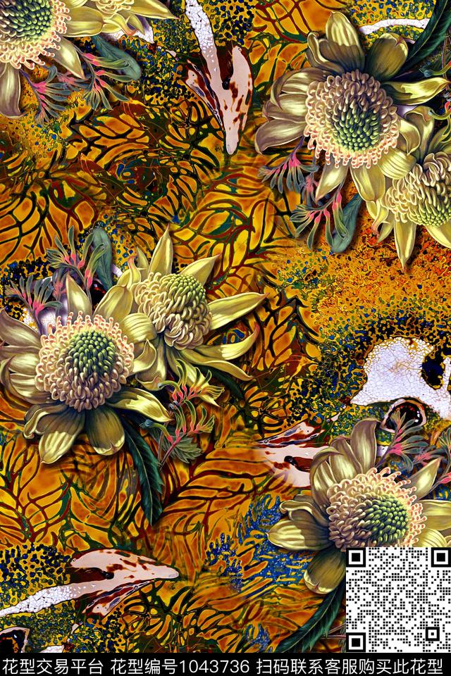 花卉几何年轻女性数码印花华亿平台下载（图片编号: 1043736） - 瓦栏（Walan）