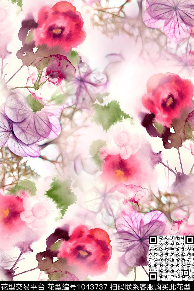 水彩花卉年轻女性手绘花卉数码印花华亿平台下载（图片编号: 1043737） - 瓦栏（Walan）