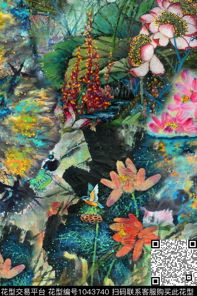 花卉国画中国风数码印花华亿平台下载（图片编号: 1043740） - 瓦栏（Walan）