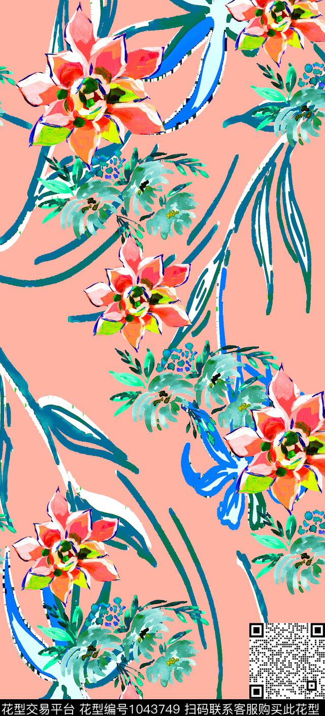 彩底花卉女装年轻女性数码印花华亿平台下载（图片编号: 1043749） - 瓦栏（Walan）
