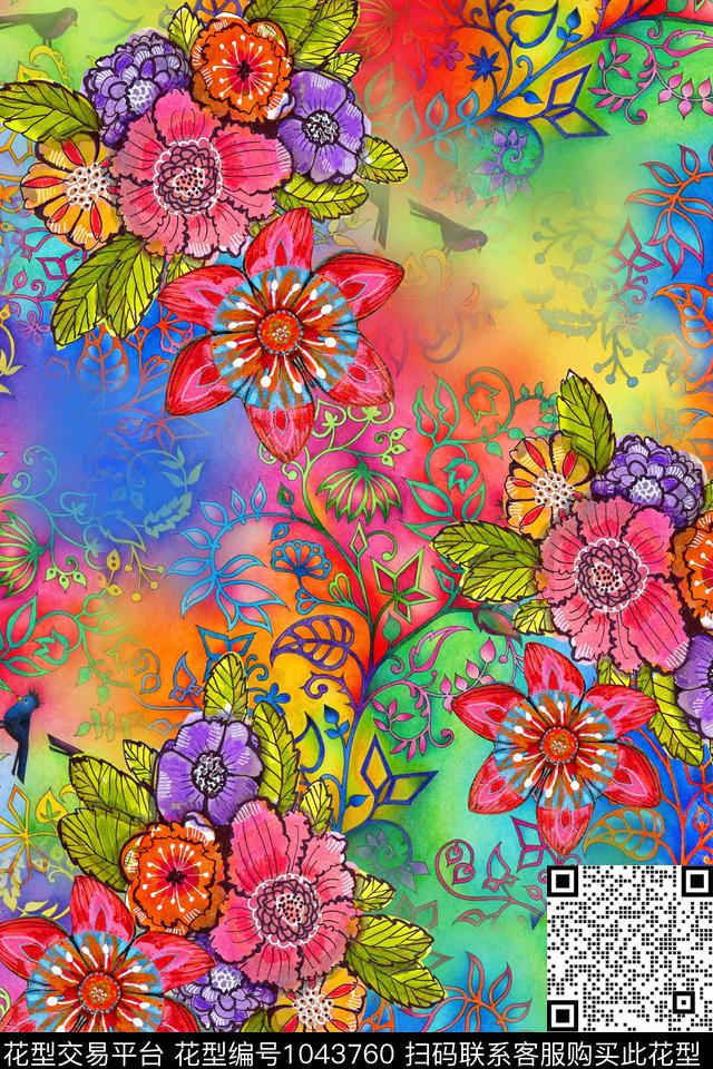 卷草肌理花卉数码印花华亿平台下载（图片编号: 1043760） - 瓦栏（Walan）