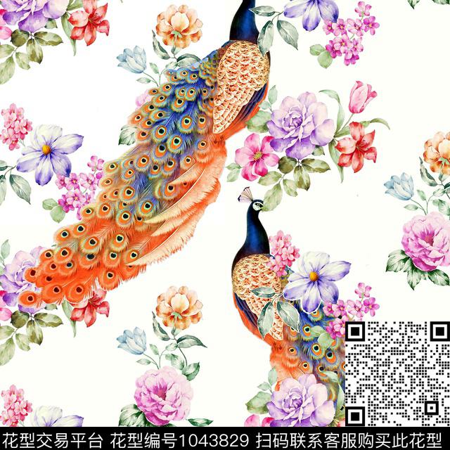 民族风花卉孔雀数码印花华亿平台下载（图片编号: 1043829） - 瓦栏（Walan）