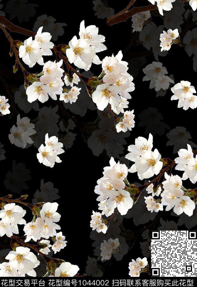 抽象花卉花卉桃花数码印花华亿平台下载（图片编号: 1044002） - 瓦栏（Walan）