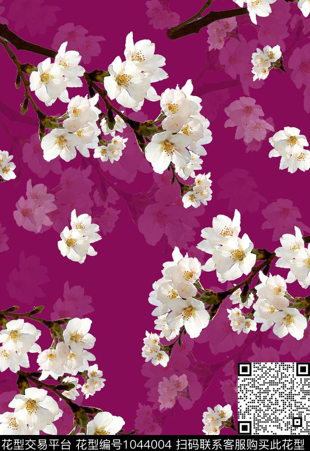 抽象花卉花卉桃花数码印花华亿平台下载（图片编号: 1044004） - 瓦栏（Walan）