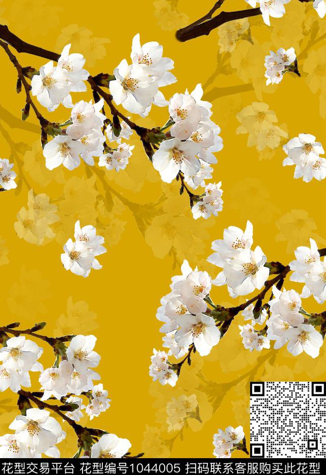 抽象花卉花卉桃花数码印花华亿平台下载（图片编号: 1044005） - 瓦栏（Walan）