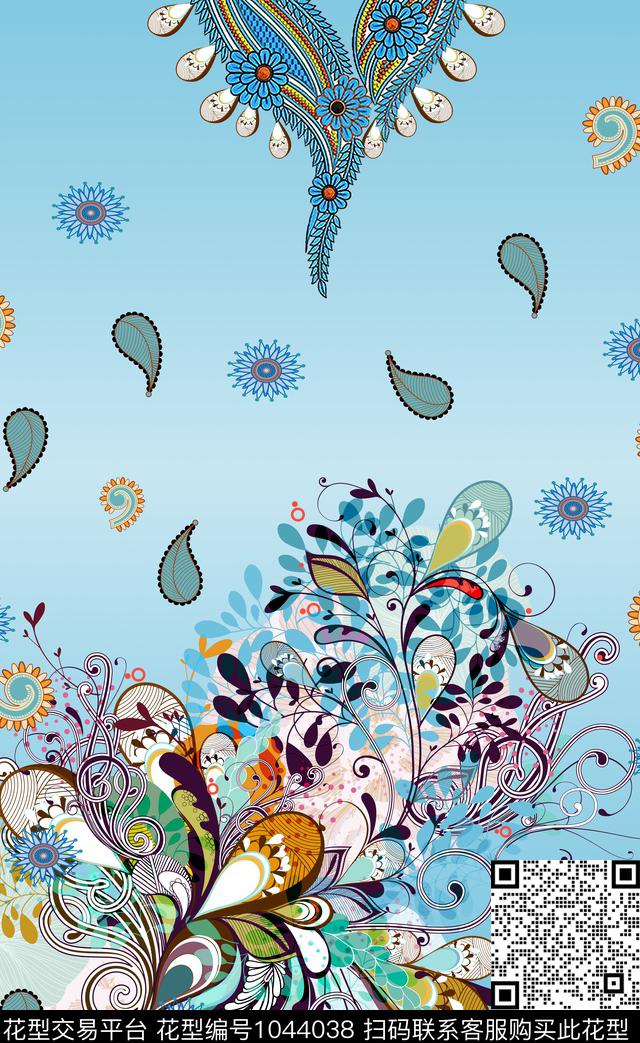 民族风底纹欧式定位花数码印花华亿平台下载（图片编号: 1044038） - 瓦栏（Walan）