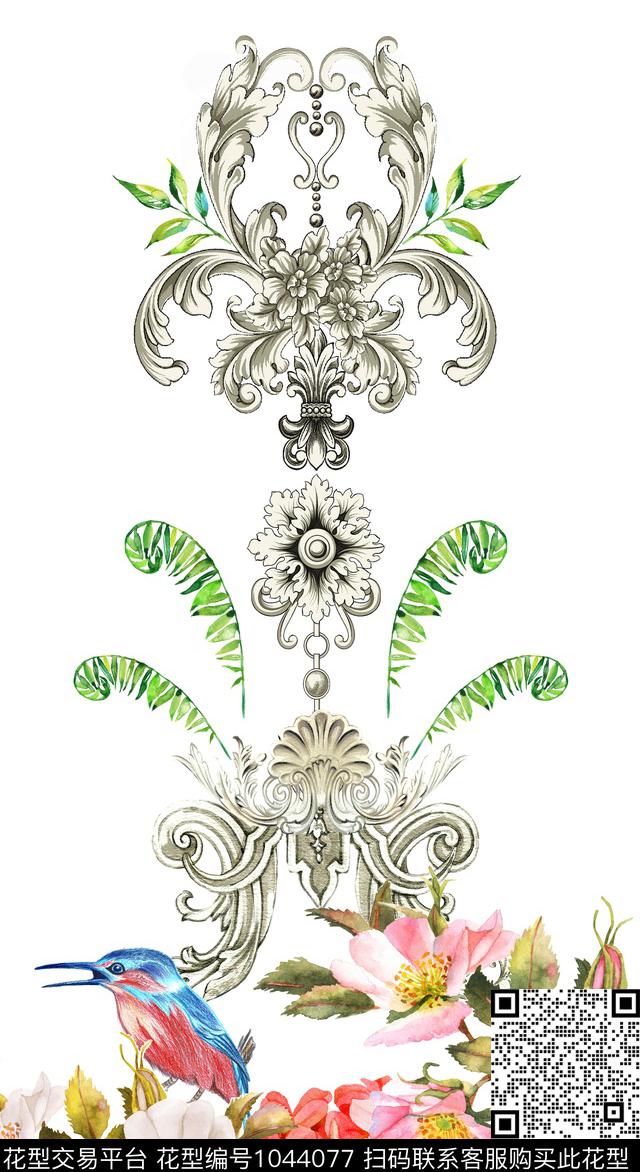 卷草水彩花卉花鸟数码印花华亿平台下载（图片编号: 1044077） - 瓦栏（Walan）