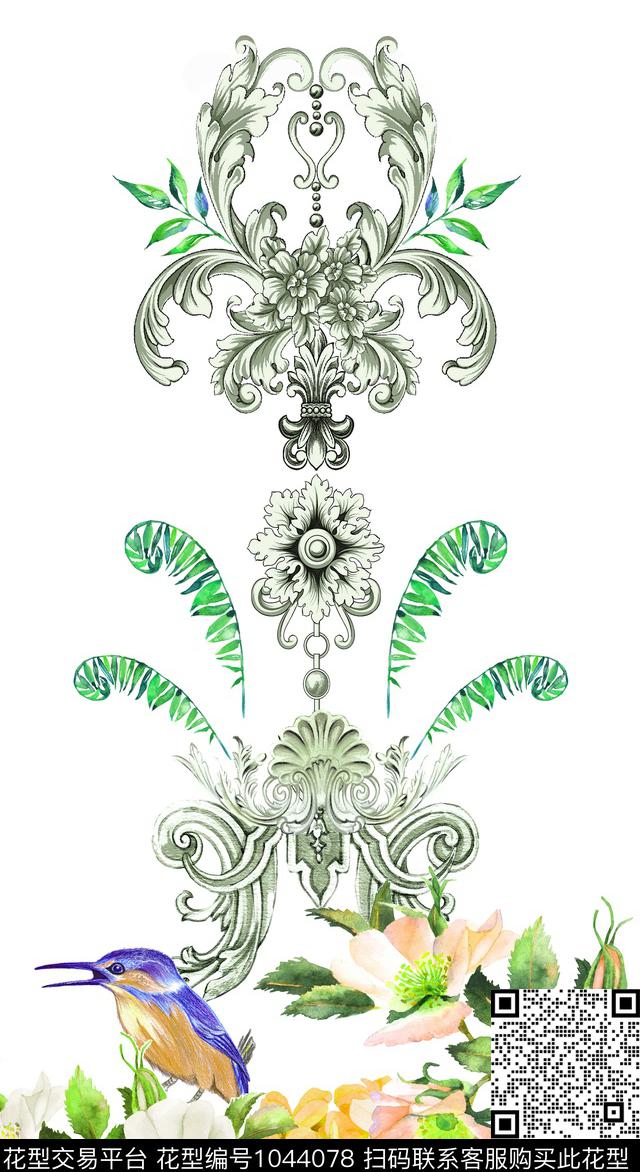 卷草水彩花卉花鸟数码印花华亿平台下载（图片编号: 1044078） - 瓦栏（Walan）