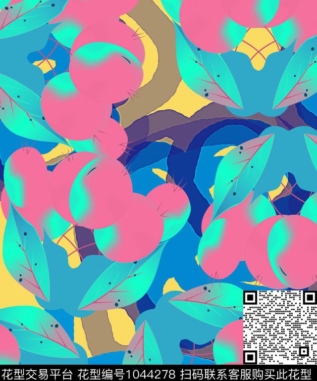 植物抽象几何数码印花华亿平台下载（图片编号: 1044278） - 瓦栏（Walan）