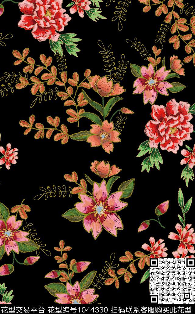 植物绣花华亿平台花卉数码印花华亿平台下载（图片编号: 1044330） - 瓦栏（Walan）
