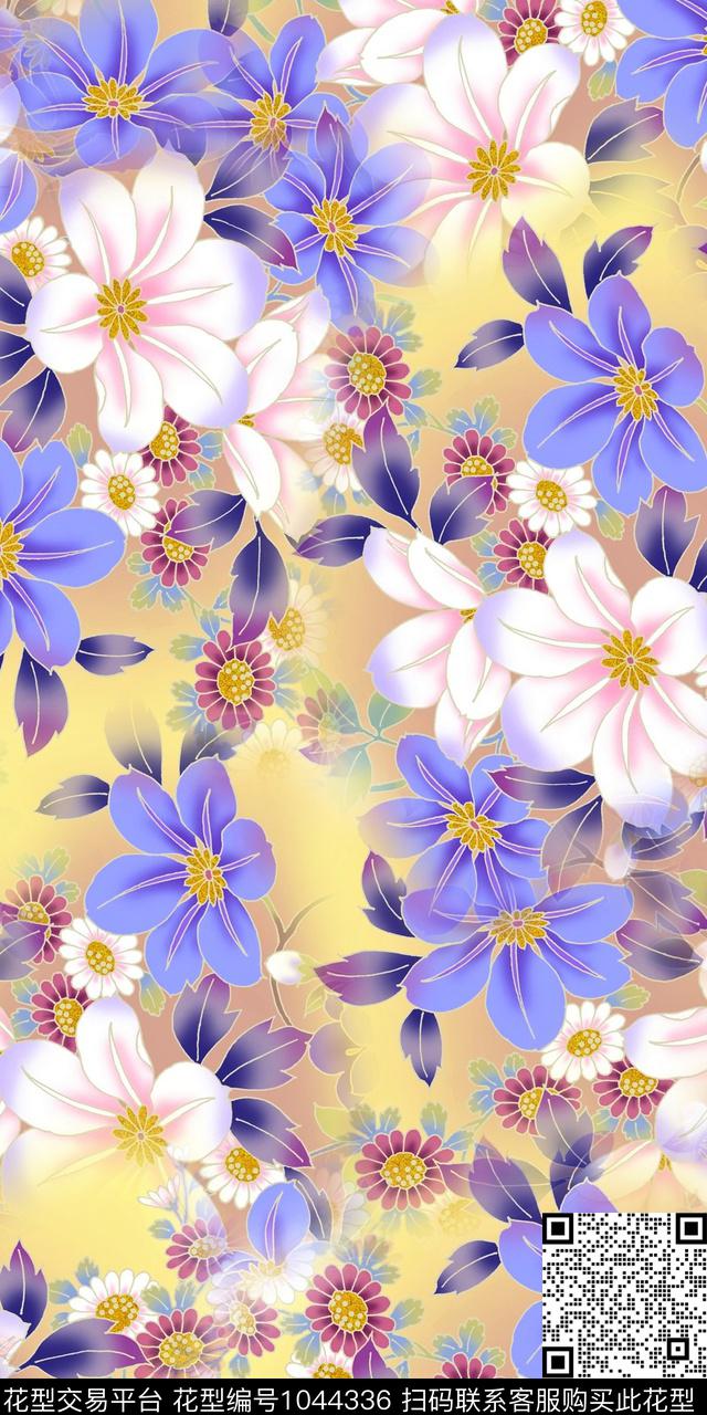 数码华亿平台彩底花卉水彩花卉数码印花华亿平台下载（图片编号: 1044336） - 瓦栏（Walan）