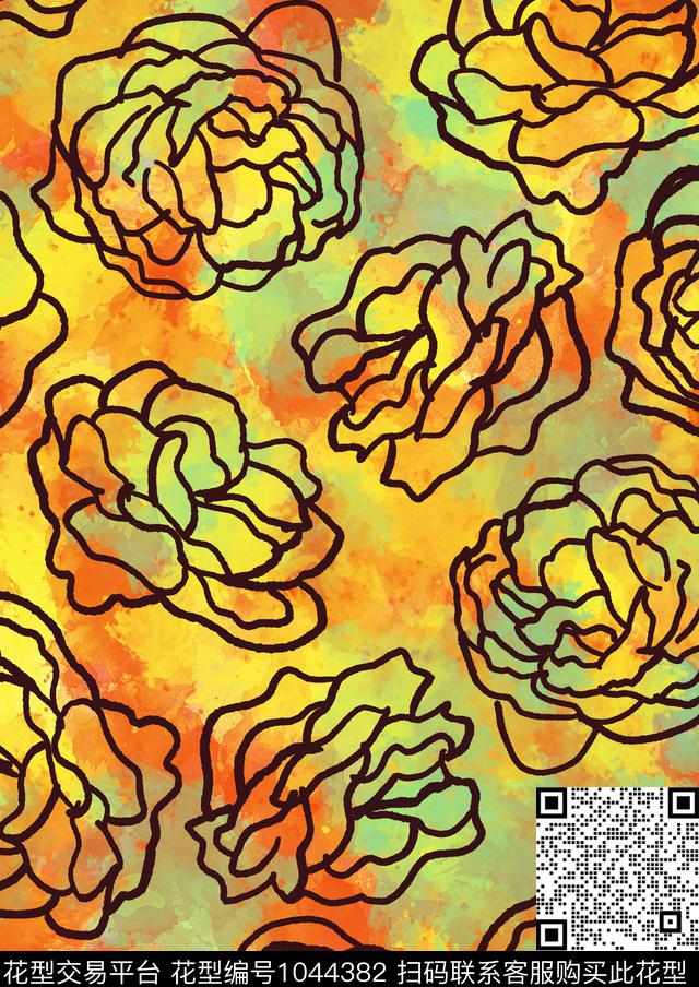 花卉水彩花卉镂空花数码印花华亿平台下载（图片编号: 1044382） - 瓦栏（Walan）