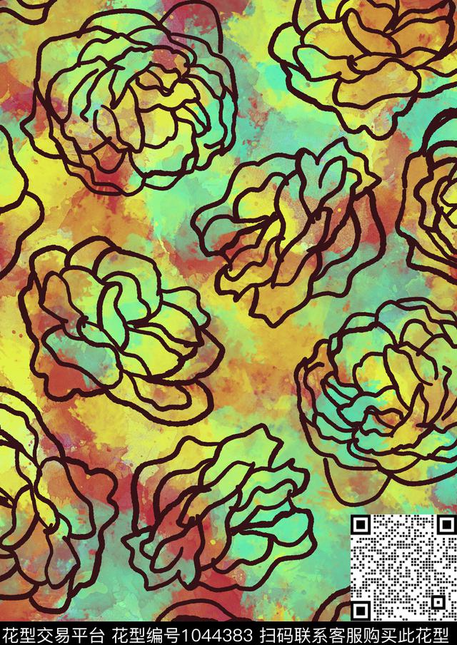 花卉水彩花卉镂空花数码印花华亿平台下载（图片编号: 1044383） - 瓦栏（Walan）