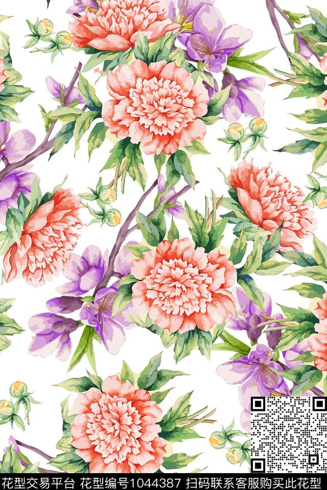 大花花卉大牌风数码印花华亿平台下载（图片编号: 1044387） - 瓦栏（Walan）