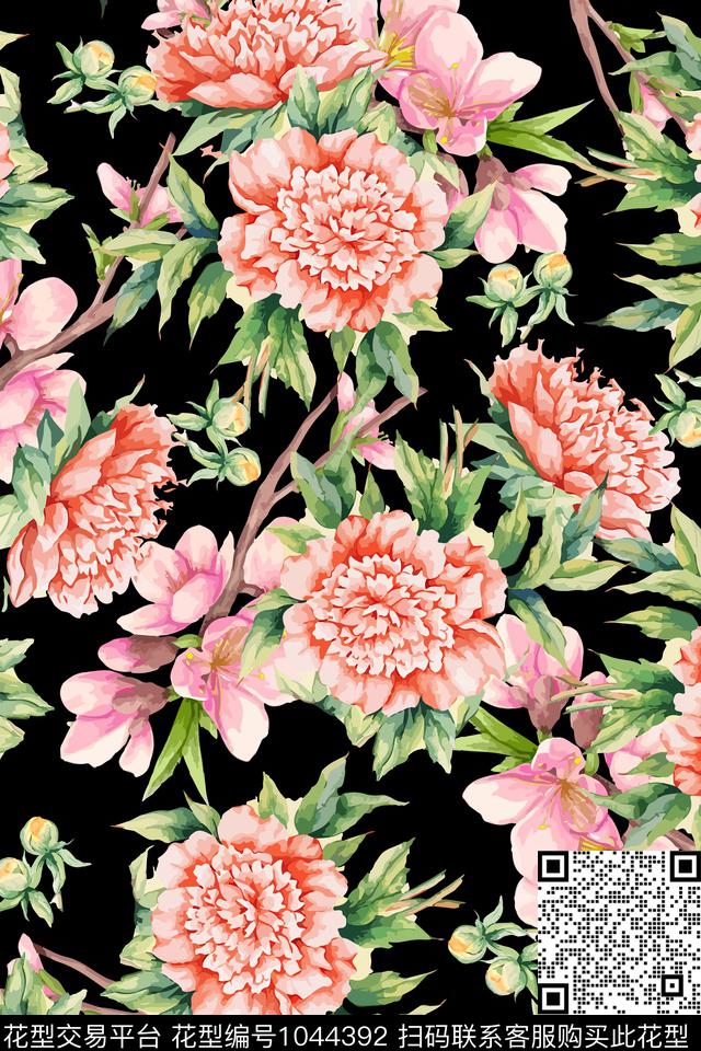 大花花卉大牌风数码印花华亿平台下载（图片编号: 1044392） - 瓦栏（Walan）