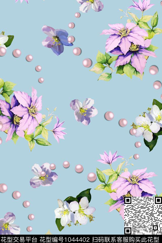 花卉梨花珍珠数码印花华亿平台下载（图片编号: 1044402） - 瓦栏（Walan）