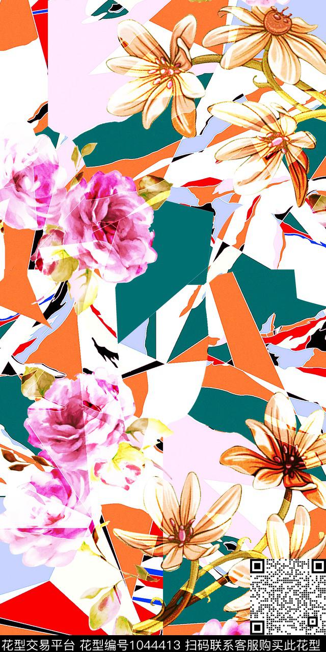 数码华亿平台植物几何数码印花华亿平台下载（图片编号: 1044413） - 瓦栏（Walan）