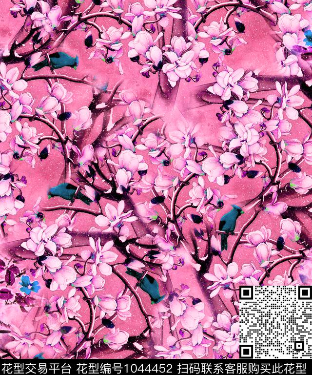 数码华亿平台玉兰花花鸟数码印花华亿平台下载（图片编号: 1044452） - 瓦栏（Walan）