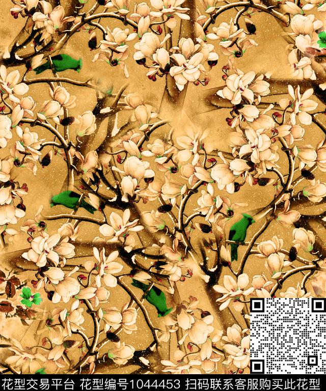 数码华亿平台玉兰花花鸟数码印花华亿平台下载（图片编号: 1044453） - 瓦栏（Walan）