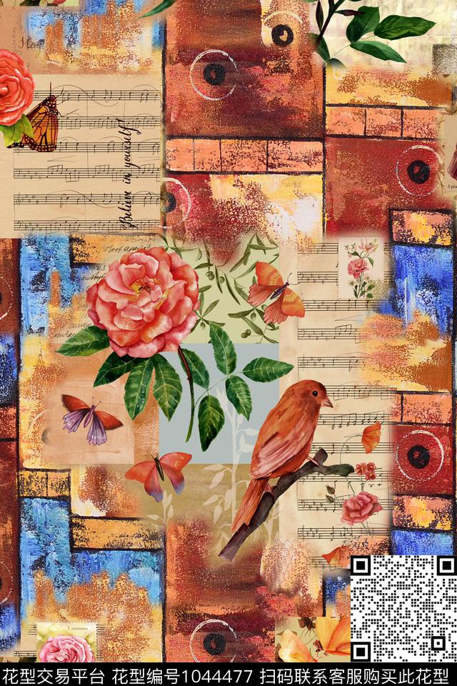 趣味花卉鸟数码印花华亿平台下载（图片编号: 1044477） - 瓦栏（Walan）
