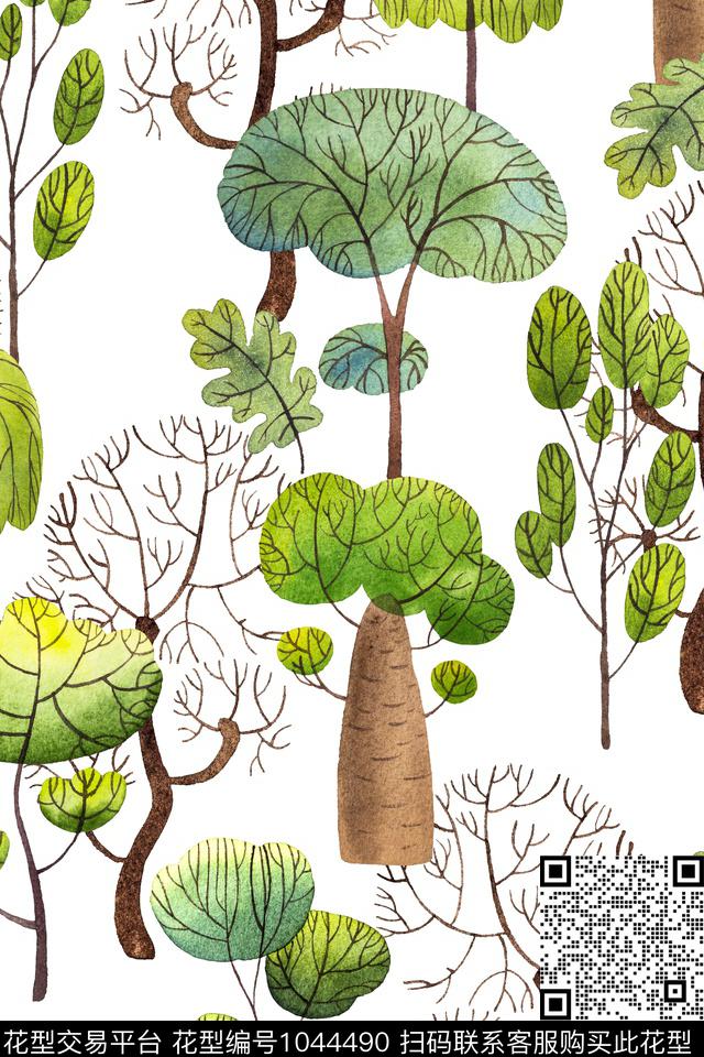 休闲手绘花卉树林数码印花华亿平台下载（图片编号: 1044490） - 瓦栏（Walan）