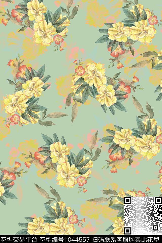 数码华亿平台水彩花卉绿植树叶数码印花华亿平台下载（图片编号: 1044557） - 瓦栏（Walan）