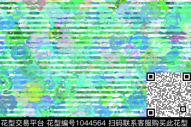 条纹水彩花卉清爽底花卉数码印花华亿平台下载（图片编号: 1044564） - 瓦栏（Walan）