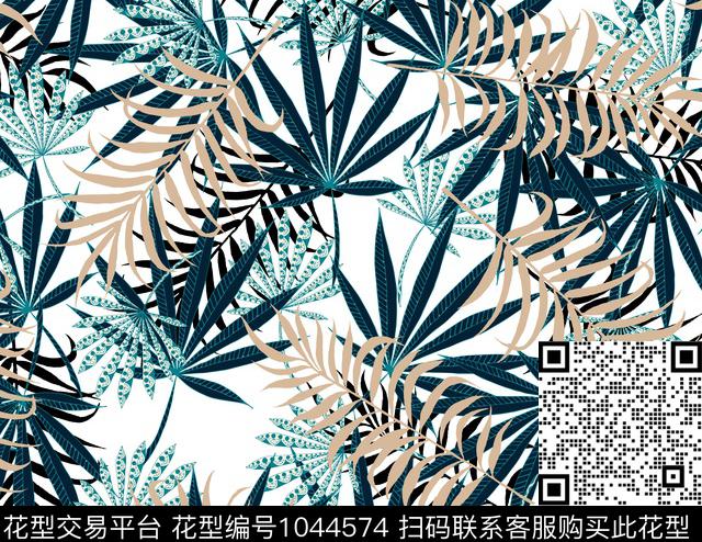 创意坯布绿植树叶数码印花华亿平台下载（图片编号: 1044574） - 瓦栏（Walan）