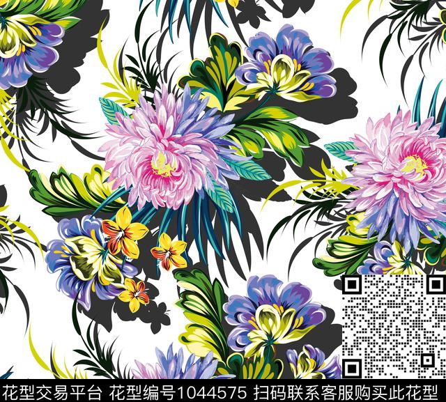 创意花卉大花数码印花华亿平台下载（图片编号: 1044575） - 瓦栏（Walan）