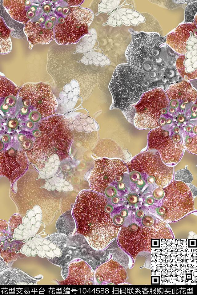 花卉清爽底花卉满版散花数码印花华亿平台下载（图片编号: 1044588） - 瓦栏（Walan）
