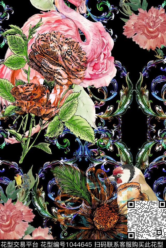 卷草波西米亚大牌风数码印花华亿平台下载（图片编号: 1044645） - 瓦栏（Walan）