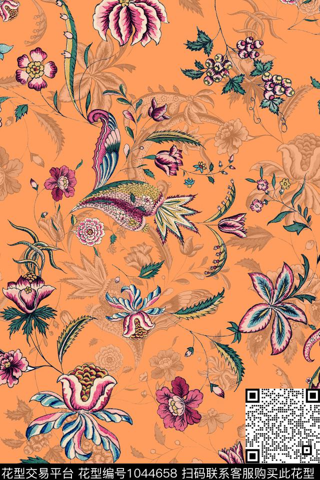 数码华亿平台民族风花卉数码印花华亿平台下载（图片编号: 1044658） - 瓦栏（Walan）