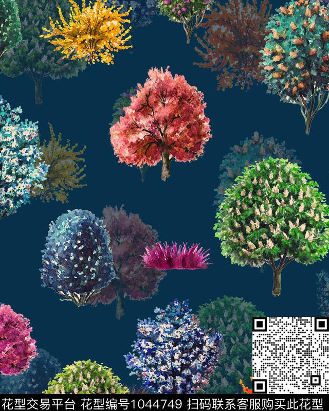 香云纱中国风树林数码印花华亿平台下载（图片编号: 1044749） - 瓦栏（Walan）