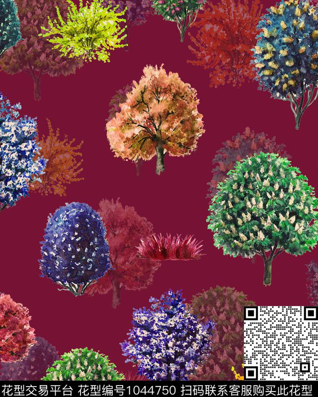 香云纱中国风树林数码印花华亿平台下载（图片编号: 1044750） - 瓦栏（Walan）