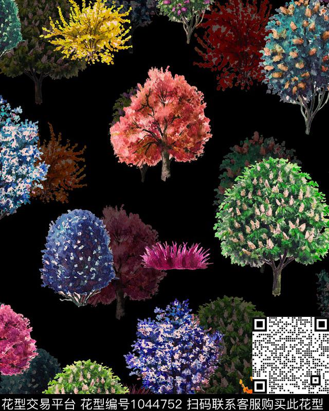 香云纱中国风树林数码印花华亿平台下载（图片编号: 1044752） - 瓦栏（Walan）