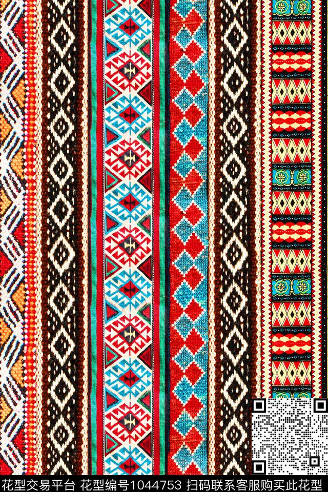 条纹民族风吉祥图案数码印花华亿平台下载（图片编号: 1044753） - 瓦栏（Walan）