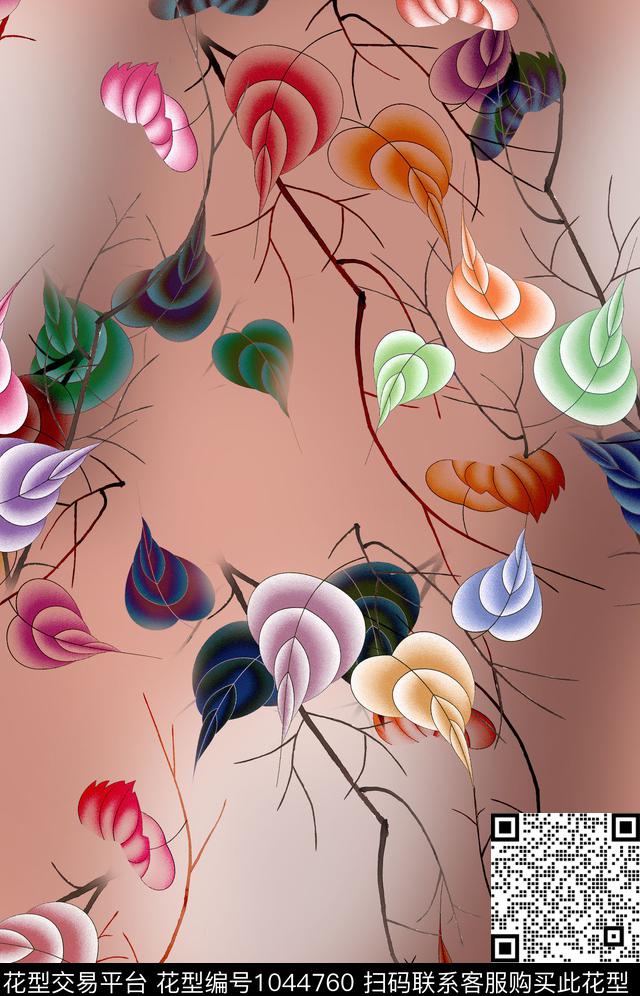 香云纱绿植树叶水彩叶子数码印花华亿平台下载（图片编号: 1044760） - 瓦栏（Walan）