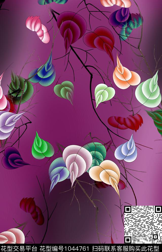 香云纱绿植树叶水彩叶子数码印花华亿平台下载（图片编号: 1044761） - 瓦栏（Walan）