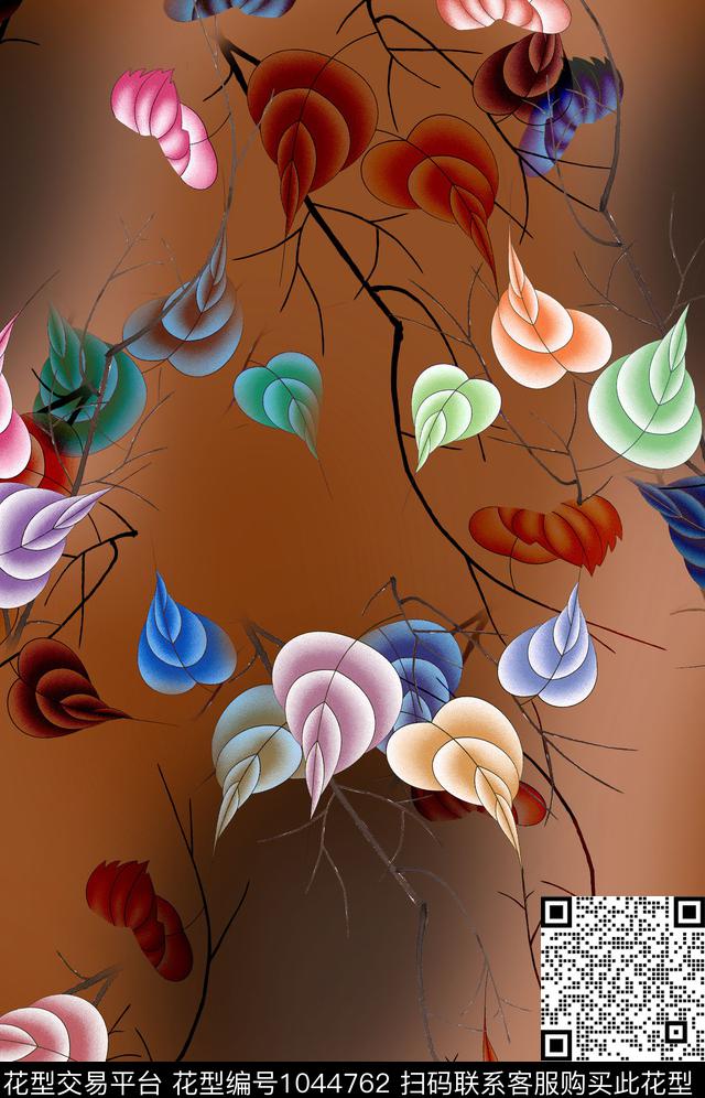 香云纱绿植树叶水彩叶子数码印花华亿平台下载（图片编号: 1044762） - 瓦栏（Walan）