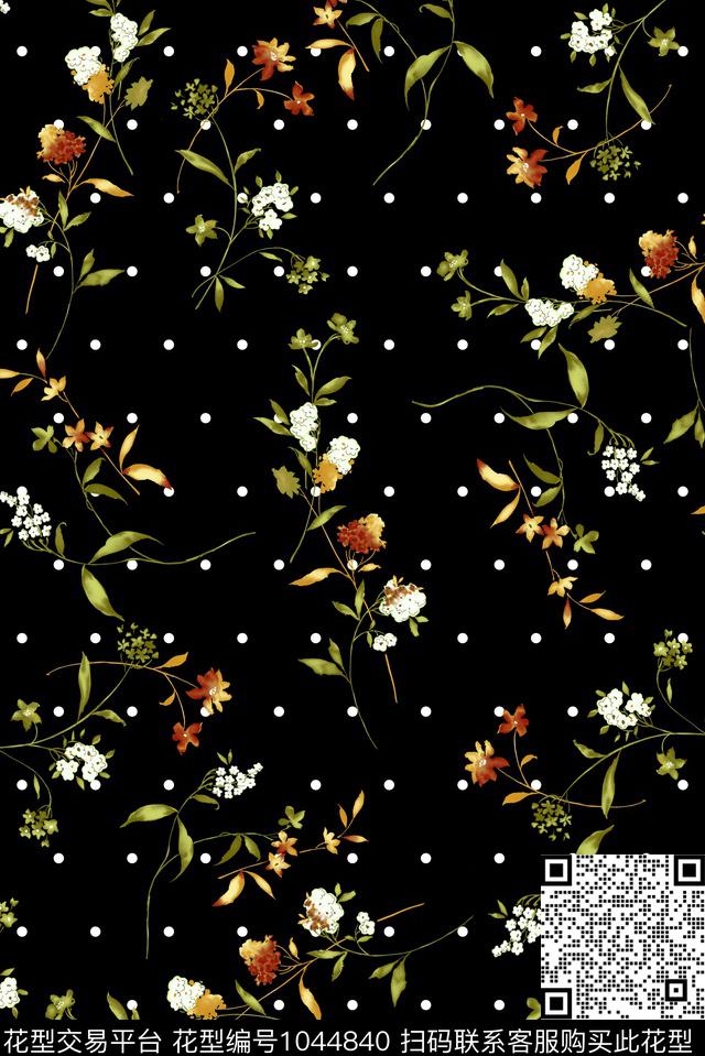 波点连衣裙花卉数码印花华亿平台下载（图片编号: 1044840） - 瓦栏（Walan）