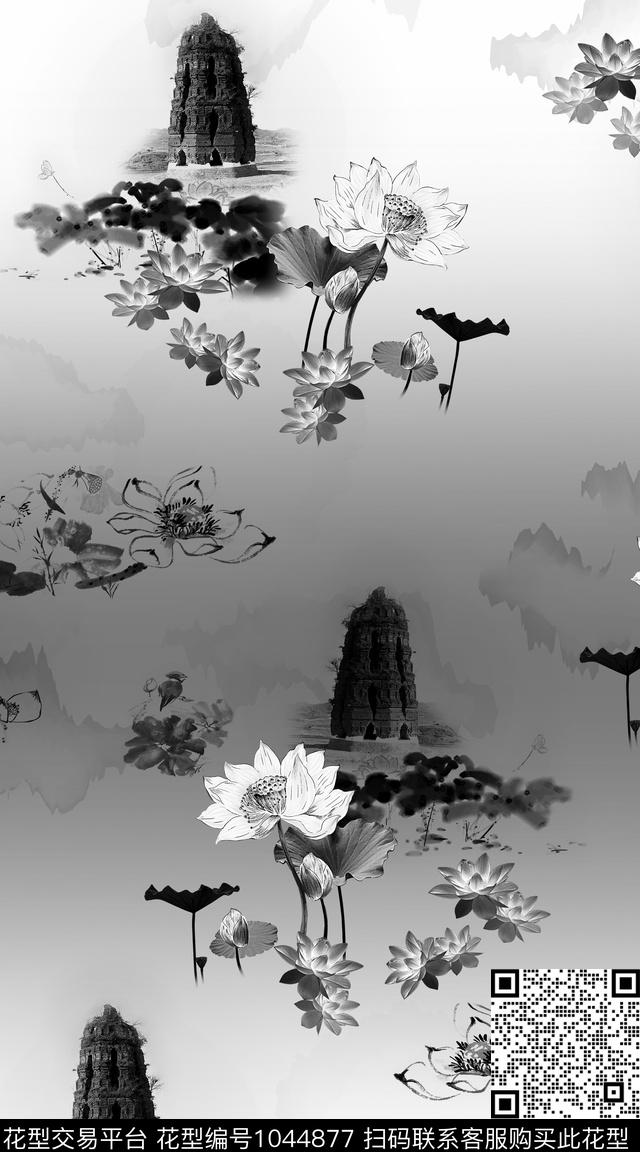 定位花荷花雷峰塔数码印花华亿平台下载（图片编号: 1044877） - 瓦栏（Walan）