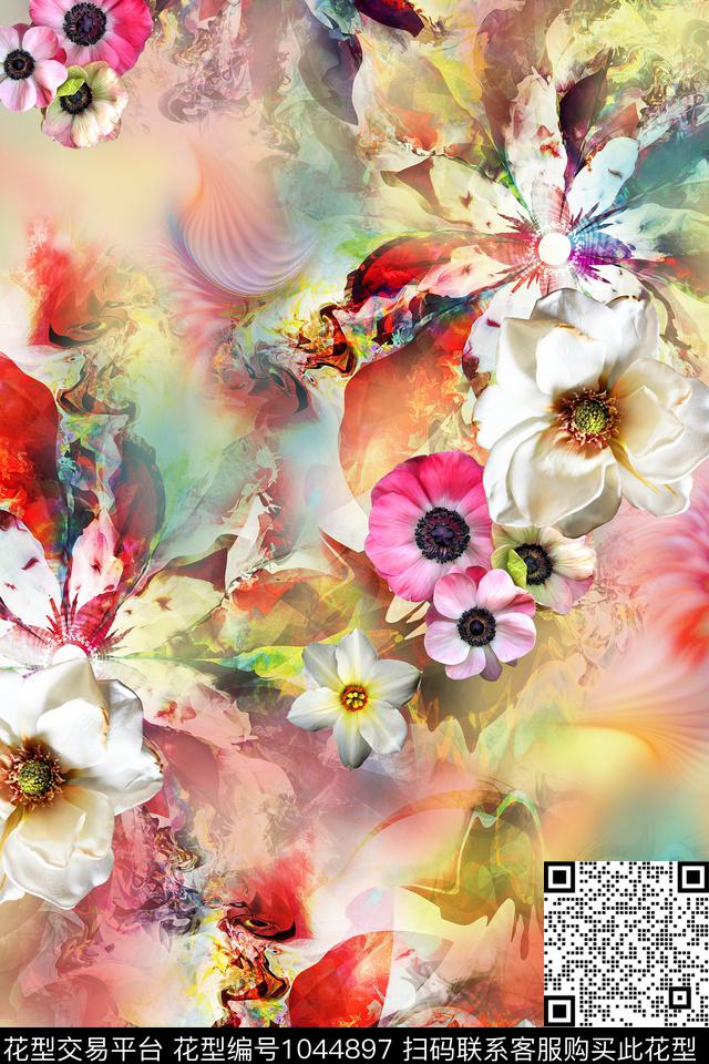 分形肌理花卉数码印花华亿平台下载（图片编号: 1044897） - 瓦栏（Walan）
