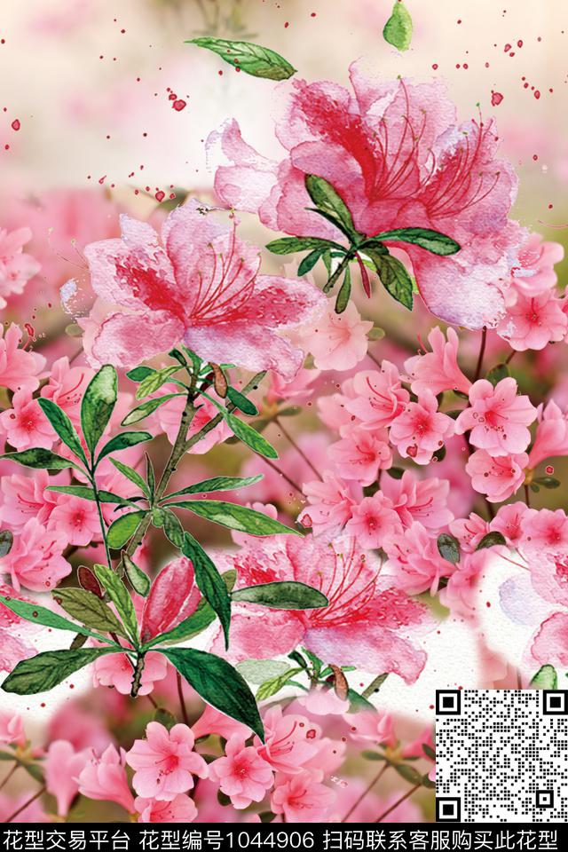 花瓣创意五彩杜鹃花数码印花华亿平台下载（图片编号: 1044906） - 瓦栏（Walan）