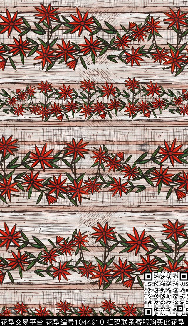 数码华亿平台民族风线条花卉数码印花华亿平台下载（图片编号: 1044910） - 瓦栏（Walan）